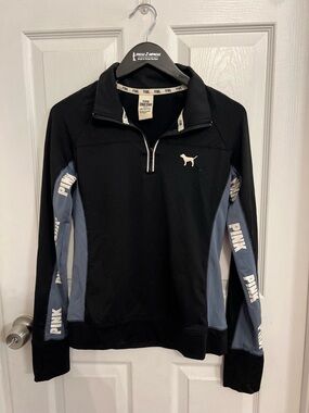PINK Victoria's Secret Black and Blue Quarter-Zip Pullover Sweater